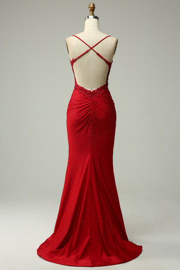 Havfrue Halter Dark Red Prom Kjole med Appliques